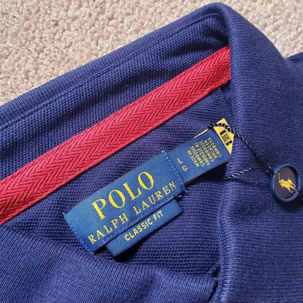 NWT Polo Ralph Lauren Sz Large Mens Classic Fit Dual Player Navy Tom Polo Shirt